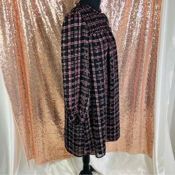 CeCe Black Pink Plaid Sheer Long Sleeve Mod Shift Dress | Academia Preppy M - Picture 3 of 12